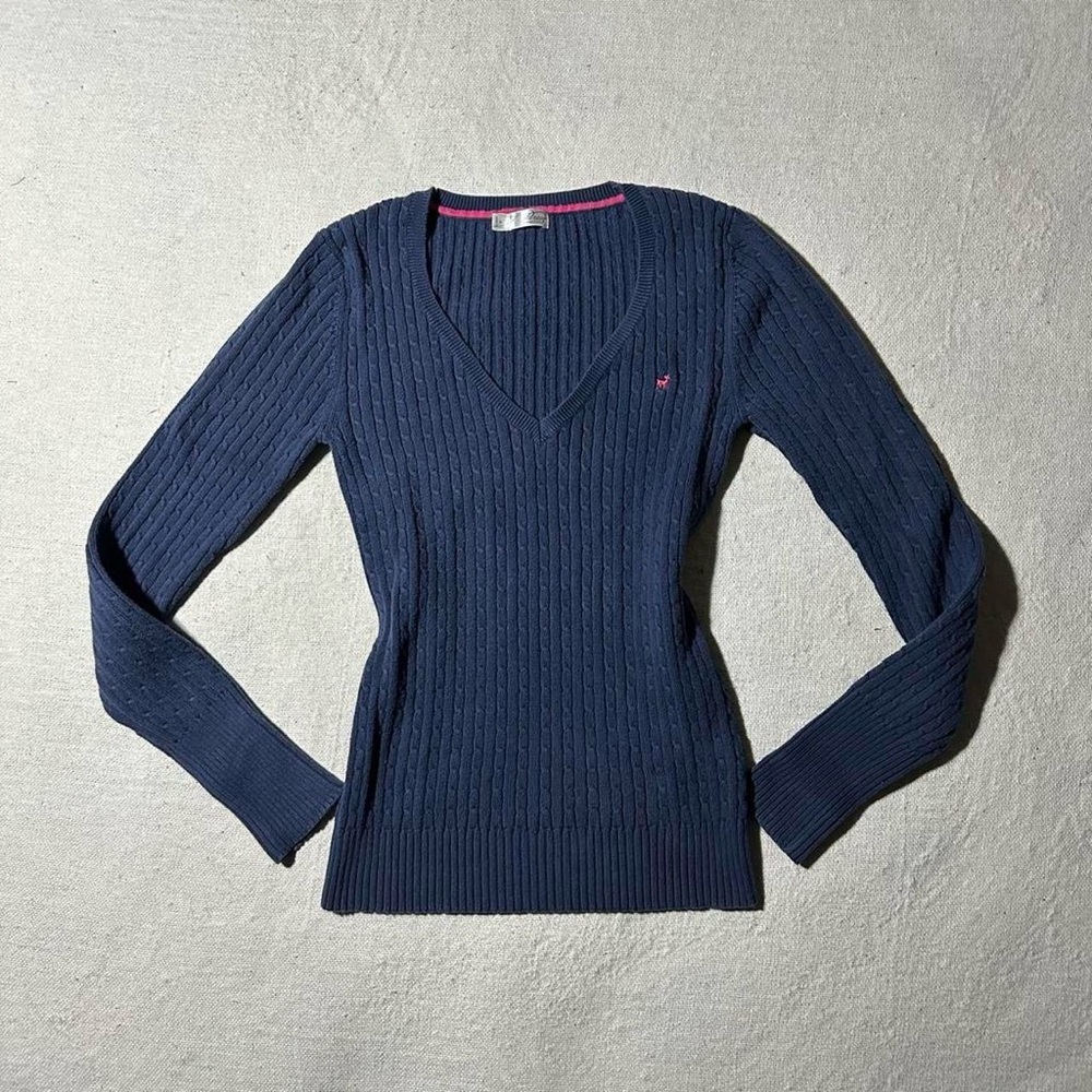 Y2K Old Navy Women's Small Navy Blue Cable Knit V-Neck Sweater